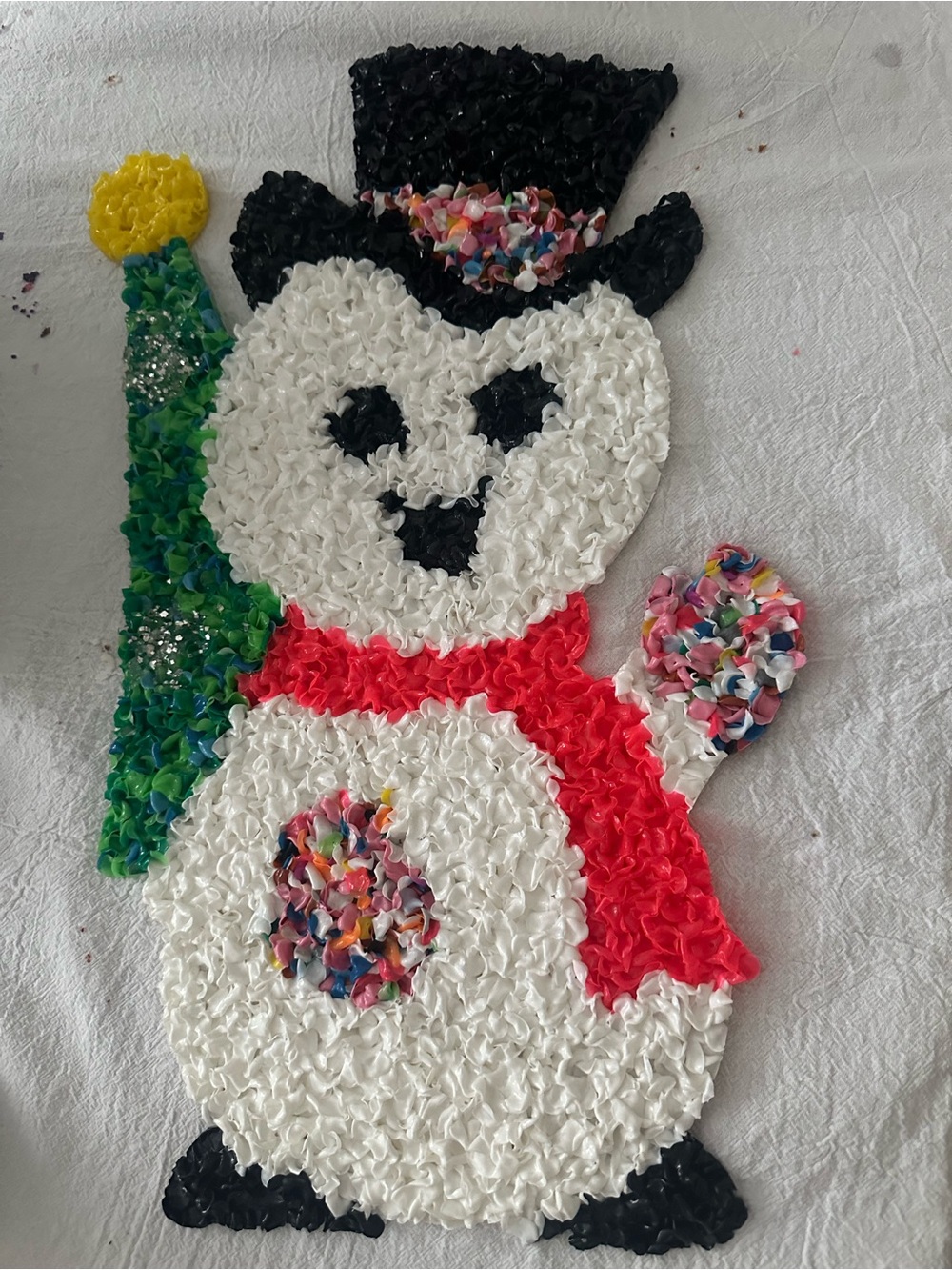 1970s vintage popcorn plastic snowman